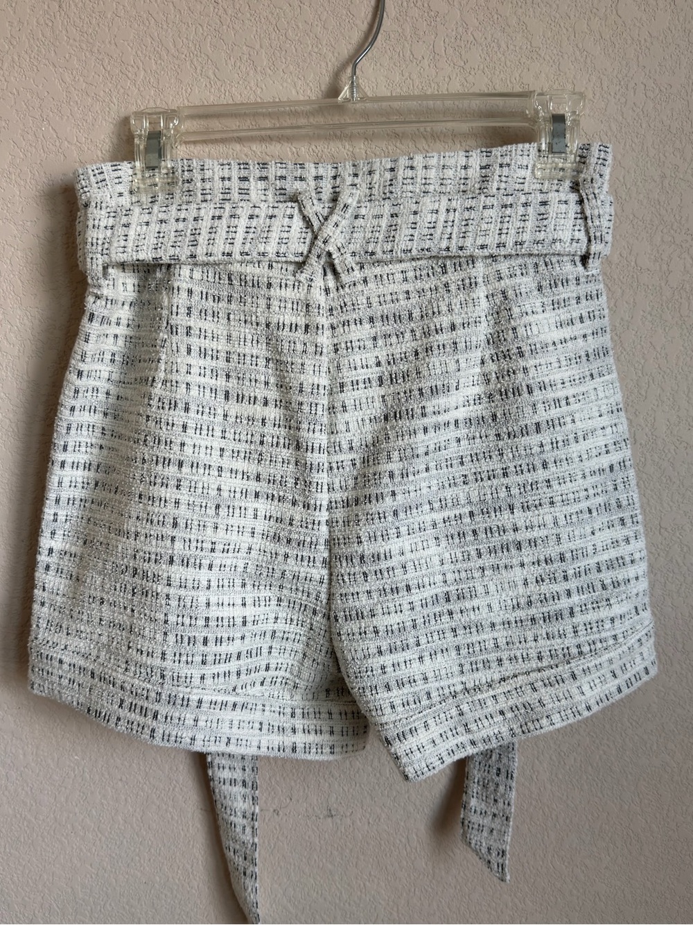 NWT Koko + Mason Ivory Black Tweed Paperbag Tie-Waist High Rise Shorts Size M - Picture 9 of 12